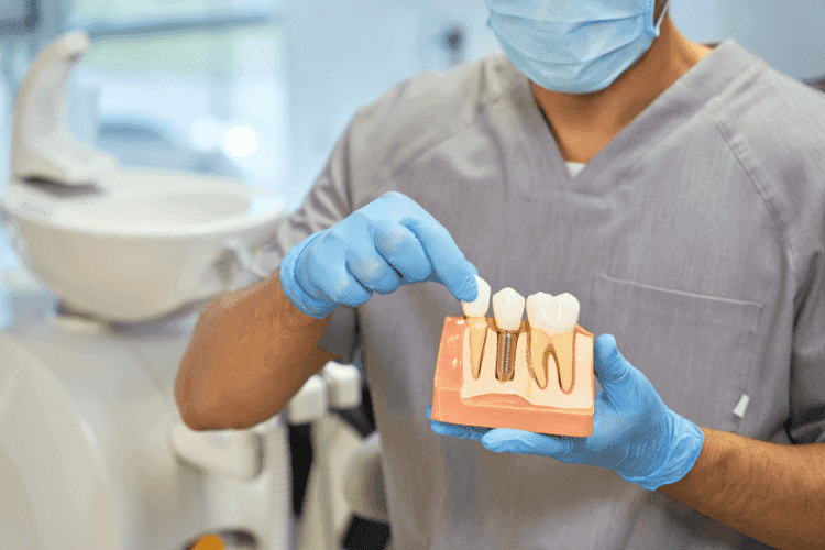 A dental implant replaces a lost or damaged tooth.