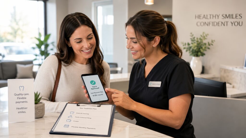 Dental Patient coordinator helping a patient with their financing for dental services.
